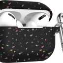 W-RARA Airpods pro 2nd Generation Case, Confetti Flakes Soft Silicone Protective Cover Compatible with Apple Airpods Pro 2nd & 1st Charging Case Cover with Keychain, Made from Recycled Materials (Black)