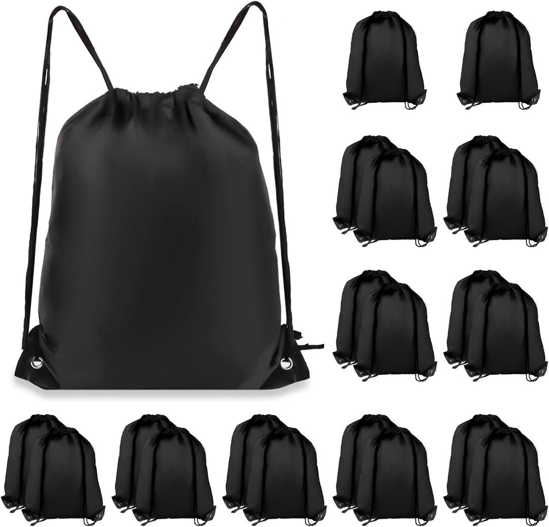COIDEA Drawstring Backpack 20Pcs Drawstring Bags, Draw String Back Bag Drawstring Bags Bulk for Sports, Gym, Travel, Swimming, Beach (Black)