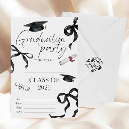 Gueevin 24 Set Graduation Invites Class of 2026 Graduation Party Invitations Card with Envelope Grad Invitation Cards with Sticker Congrats Invite for Women High School College Grad Party(Bow)