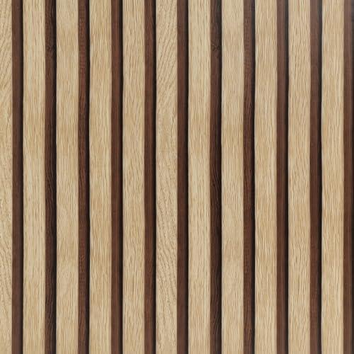 Arthome 17''x120'' Wood Slat Wallpaper Peel and Stick self Adhesive Wood Wallpaper PVC Vinyl Decorative Removable Wallpaper Waterproof Faux Wood Grating Stripe Contact Paper for Living Room Bedroom
