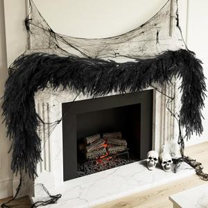 N&T NIETING 5.9FT Black Artificial Norfolk Pine Garland Real Touch Christmas Garlands Faux Garland for Table Mantle Holiday Fireplace Indoor Outdoor Christmas Halloween Decorations