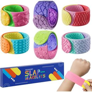 Sensory Slap Bracelets for Kids Teens,6PCS Fidget Toys Snap Bracelets for Stress Anxiety Autistic ADHD,Calm Down Classroom Travel Essentials Toys,Stuffers Gifts for Kids Boys Girls