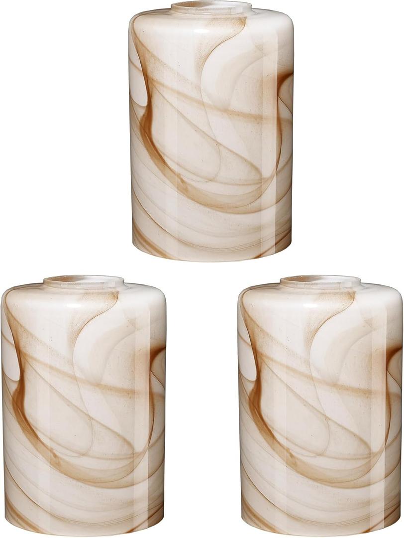 3Packs Cylinder Glass LampShade for Wall Sconce Mini Pendant Ceiling Fan Light 1.65in fitter Art Glass Light Cover Replacement Fixture for bathroom,Table Lamp kitchen Chandelier (Brown Marble-3P)