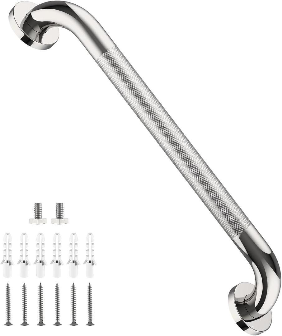 Chrome Grab Bar 20 Inch, Grab Bar for Bathtub and Shower | Anti-Slip Knurled Grip, 1.25" Diameter, Stainless Steel Handicap Bars, Wall Mounted Safety Bathroom Handrail for Senior