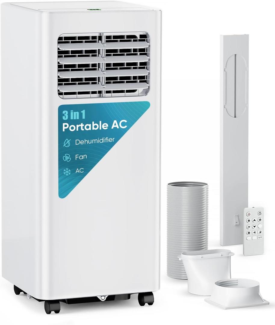 10000 BTU Portable Air Conditioner - 3-in-1 Cooling for 450 Sq.Ft, Ultra-Quiet with 24H Timer, Sleep Mode & Remote, Window Kit for Bedroom Apartment Office
