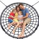 Trekassy 60" Large Spider Web Saucer Tree Swing for Kids & Adults, 750lbs Heavy Duty Outdoor Net Swing with Steel Frame and 2 Tree Hanging Straps - Grey+Black (Patented)