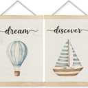 ignytiger Hot Air Balloon Boat Wall Art Decor, Baby Boy Nursery Wall Decor, Blue Boy Nursery Hot Air Balloon Decoration for Classroom Nursery Playroom Bedroom,12x16 Inches Set of 2