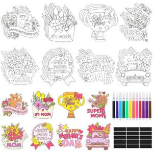 32 PCS Mother's Day Crafts Set Fridge Magnet Kit Paint Your Own Happy Mother's Day DIY Include 32 Magnet 24 Paint Pens Classroom Gifts Favors Party Supplies Home School Activities Decors