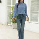 Funlingo Women's Long Sleeve Tops Dressy Casual Mock Neck Work Blouse Fall Trendy Front Pleated Tunic Chiffon Shirts (XXL)