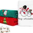 FreeCon Christmas Hand Towels 3 Pack, Cotton Dish Washcloth for Kitchen, Soft & Embroidered Bath Towel for Bathroom Super Absorbent, Cute Holiday Decoration Set for Home (13"29") (Large)
