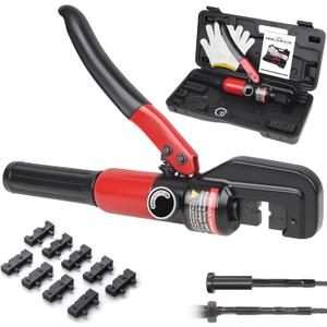 Upgraded Hydraulic Crimping Tool for 1/8" 3/16" Stainless Steel Cable Railing Kits, Hand Hydraulic Crimper with Return Spring, Reinforced Unbreakable Head and 9 Pairs Black Oxide Coated Dies