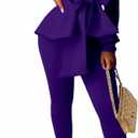 Remelon 2 Piece Outfits for Women Blazer with Pants Deep V Long Sleeve Slim Fit Ruffle Pelplum Business Suit (Small, Dark Purple)