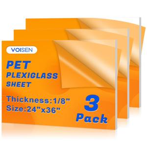 VOISEN 3 Pack Plexiglass Sheets 1/8 Inch Thick, 24"X36" Plexi Glass Panel,Plastic Sheet for Crafts,Signs, Display Cases, Sneeze Guard, Cut with Engraver,Power Saw or Hand Tools
