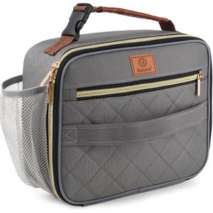 Genteen Lunch Box for Men Women Adults Kids - Insulated Small LunchBox Reusable, Zip Closure & Buckle Handle, Portable Cooler for Work, School, Travel (Gray)