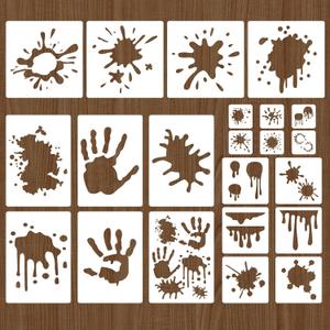 22 Pcs Graffiti Stencils with Handprints Stain and Splatter Patterns Mixed Size Reusable Spray Paint Templates Graffiti Stencils for Painting on Wood Canvas Fabric DIY Crafts