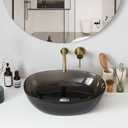 Cpingao 23"x 15" Oval Translucent Bathroom Vessel Sink Above Counter for Cabinet, Art Basin Boat Shaped Stone Resin Countertop for Lavatory with Pop Up Drain Black