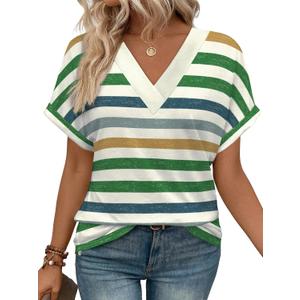 WIHOLL Womens Summer Tops Short Dolman Sleeve Shirts 2026 Fashion V Neck Outfits Clothes (L)