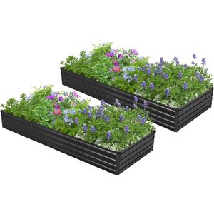 2PCS 7x3x1ft Galvanized Raised Garden Bed,Outdoor Planter Box Metal Patio Kit Planting Bed for Vegetables Flowers Herb,Black