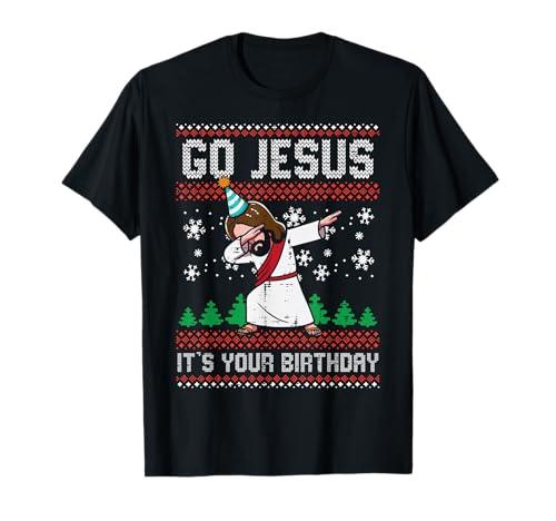 Christmas Go Jesus Its Your Birthday Dab Ugly Xmas Boys Kids T-Shirt XL