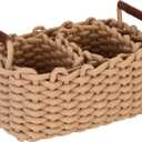 Sea Team 3-Pack Rectangle Woven Cotton Rope Storage Baskets with Handles, Shelf Basket, Closet Organizers, 3-in-1, Khaki