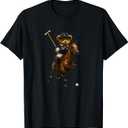 Cool Teddy Bear Playing Horse Polo Game Illustration Graphic T-Shirt (Blue, L)