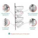 Zenna Home Tension Pole Shower Caddy, Corner Shower Storage System with 4 Adjustable Baskets, Bathroom Organization Solution, 60 to 108 Inch, Satin Nickel