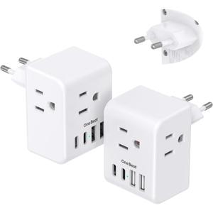 2 Pack European Travel Plug Adapter, International Power Plug Adapter with 3 Outlets 4 USB Charging Ports(2 USB C), Type C Plug Adapter Travel Essentials to Most Europe EU Spain Italy France Germany