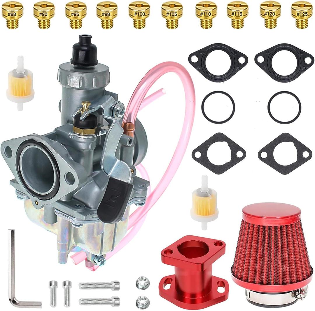 26mm VM22 Carburetor for Predator 212cc Honda GX160 GX200 196cc CT200U KT196 Moto Mini Bike and Go Kart 6.5HP Engine with 38mm Air Filter,Intake Manifold,Main Jets(Red)