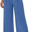 EVALESS Womens High Waisted Button Pleated Wide Leg Pants Beach Vacation Trouses, S
