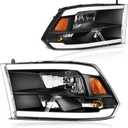 DWVO LED DRL Headlight Assembly Compatible with 2009-2018 Dodge Ram 1500/10-18 Dodge Ram 2500 3500/19-22 Ram 1500 Classic Pickup Headlamp Replacement Black Housing Clear Lens (Quad Models Only)