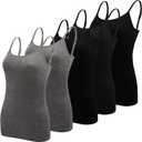 BQTQ 5 Pcs Women's Camisole Tank Top Undershirt Spaghetti Strap Basic Camisoles (Medium, Black, Dark Gray)