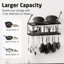 KES Pot Rack Wall Mounted, Pot and Pan Hanging Rack for Kitchen 30 Inch 2 Tier, Wall Mount Pot Rack Hanger with 12 Hooks Organizer Hanging Heavy Duty Matte Black, KUR218S75B-BK