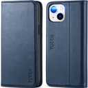 TUCCH Wallet Case for iPhone 14 6.1 5G, PU Leather Folio with [RFID Blocking] [3 Card Slot], Kickstand Book Design [Shockproof TPU Interior Shell] Compatible with iPhone 14 6.1-inch, Dark Blue