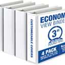 Samsill 3 Inch 3 Ring Binders, Made in USA, Economy Round Ring, Clear View Cover, 550 Sheet Capacity - for School, Home, Office - White, 4 Pack