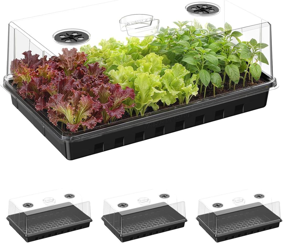Seed Starter Tray, Gardening Plant Grow Trays Kit for Seedling, Germination Trays with 4.72 Inch High Humidity DomesLarge Growing Space & Better Air Flow for Seed Starting, Mini Greenhouse, 3PCS