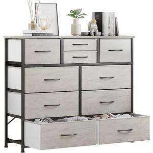 LUMTOK 10-Drawer Dresser, Fabric Storage Dresser Drawers for Bedroom, Hallway, Nursery, Closets, Steel Frame, Wood Top, Easy Pull Handle (Greige)