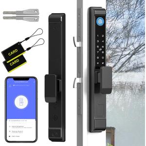 Fingerprint Sliding Glass Door Lock, Door Lock with RFID Fingerprint Remote Unlock, Keypad Electronic Digital Biometric Mortise Smart Lock for Double Hook Patio Sliding Door