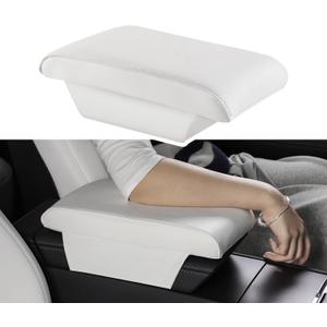 TPARTS Leather Armrest Support Cushion for All Tesla Model Y/3/X/S Tesla Armrest Decor Interior Accessories Memory Foam Console Pillow Elbow Rest Cover Pad (White)