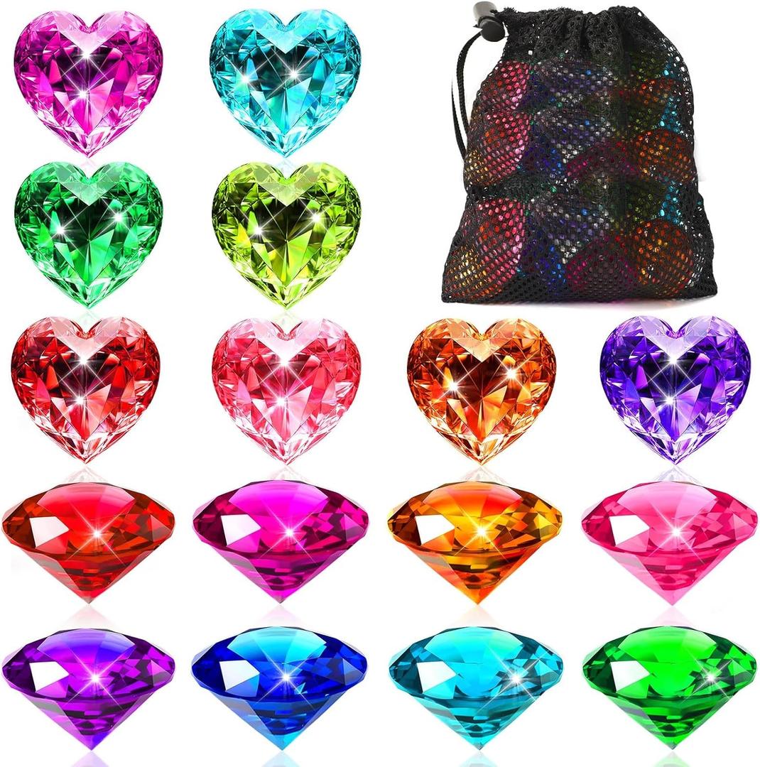 MARFOREVER Big Pool Toys Dive Gems, 16Pcs Lagre Pool Gems Acrylic Diamond Diving Jewels Pirate Treasure Chest Gemstones for Beach Underwater Throw Game Toys Swimming Training Summer Party Favors