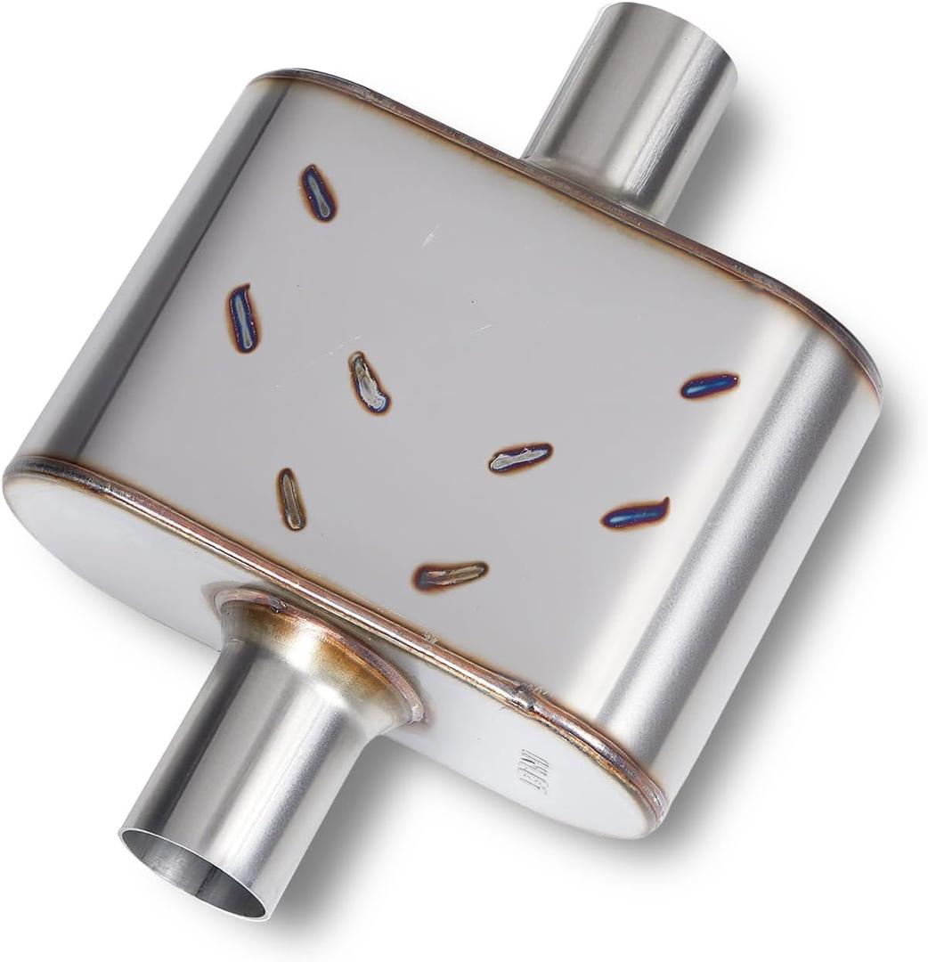 Universal Exhaust Muffler with Aggressive Sound 409 stainless steel Performance Automotive Exhaust Muffler (2.25" center in | 2.25" center out | overall 13")