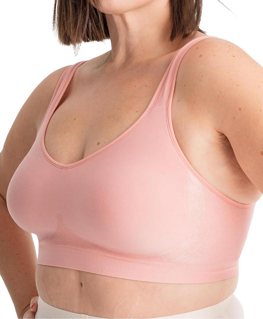 Truekind Bras for Women - Comfortable Wireless Support Bra, Seamless Full Coverage No Underwire Bra for Everyday Comfort (Pink, XL)