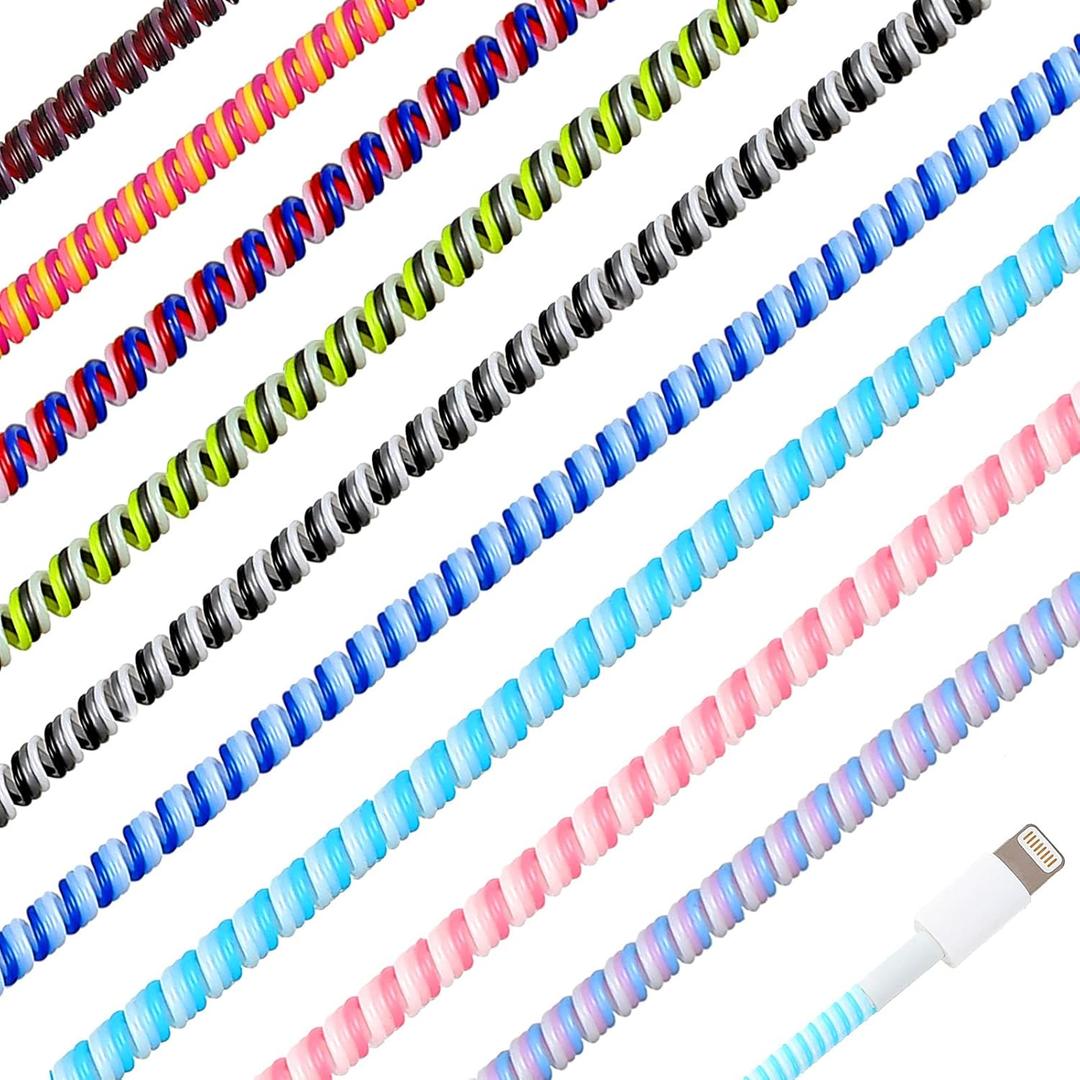 Frienda 10 Pcs Spiral Cable Protector, Chargers Cord Protector Data Cable Protective Sleeve Headphone Saver Charger Protective Data Lines Cover for Phone USB Prevent Pets from Biting(Classic Colors)
