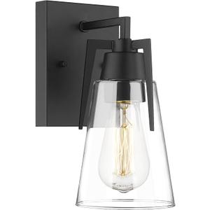 EAPUDUN Vintage Bathroom Lighting Fixtures Over Mirror, 1-Light Modern Vanity Lights Black Finish Industrial Wall Sconce with Clear Glass Shade, WLA1395-MBK