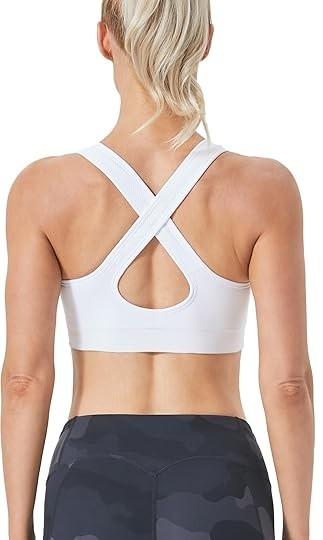 FITTIN Sports Bras Pack for Women: Padded Medium Support Seamless Strappy Bra with Removable Pads for Workout Fitness Gym Yoga - Comfortable Crossback Tops for Plus Size Large Bust