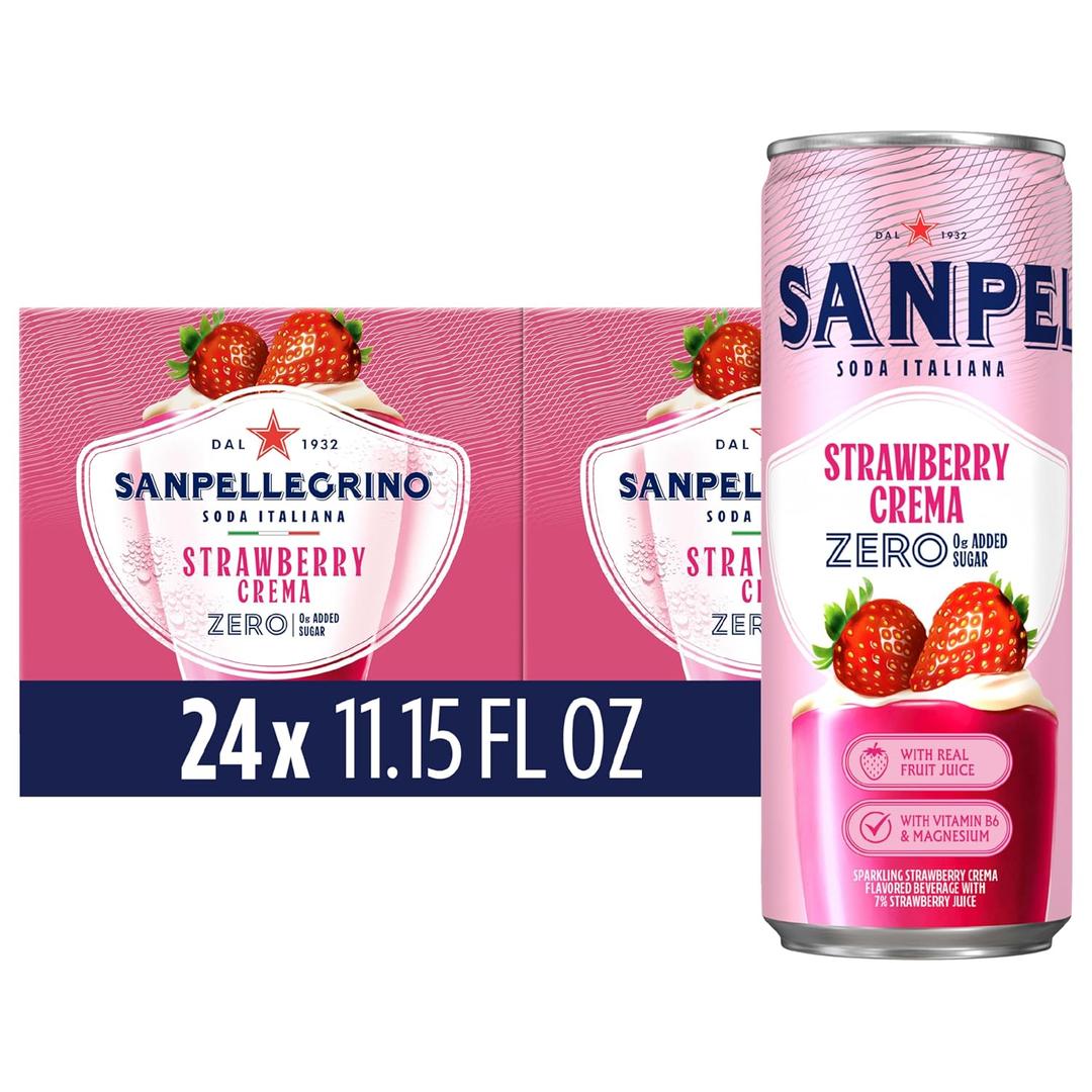 Sanpellegrino Soda Italiana Strawberry Crema Italian Sparkling Drink, 0g Added Sugar, Real Fruit Juice, Italian Soda Sparkling Beverage, 24-Pack, BBD 07-2027