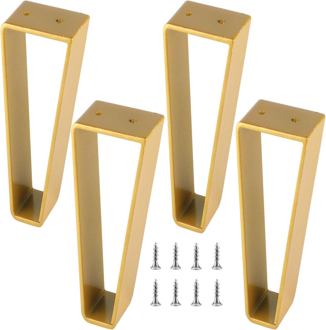 Osring 12 Inch Trapezoid Furniture Legs 4pcs, Solid Steel Furniture Hairpin Leg for Side Table, TV Stand and Cabinet, Gold