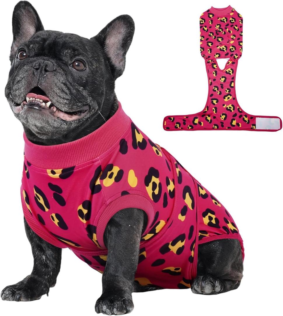 Kuoser Dog Recovery Suit for Dogs After Surgery,Professional Surgical Onesie for Female Male Dogs Spay Neuter,Soft Dog Surgery Suit Bodysuit for Abdominal Wounds Skin Disease,Rose XS 