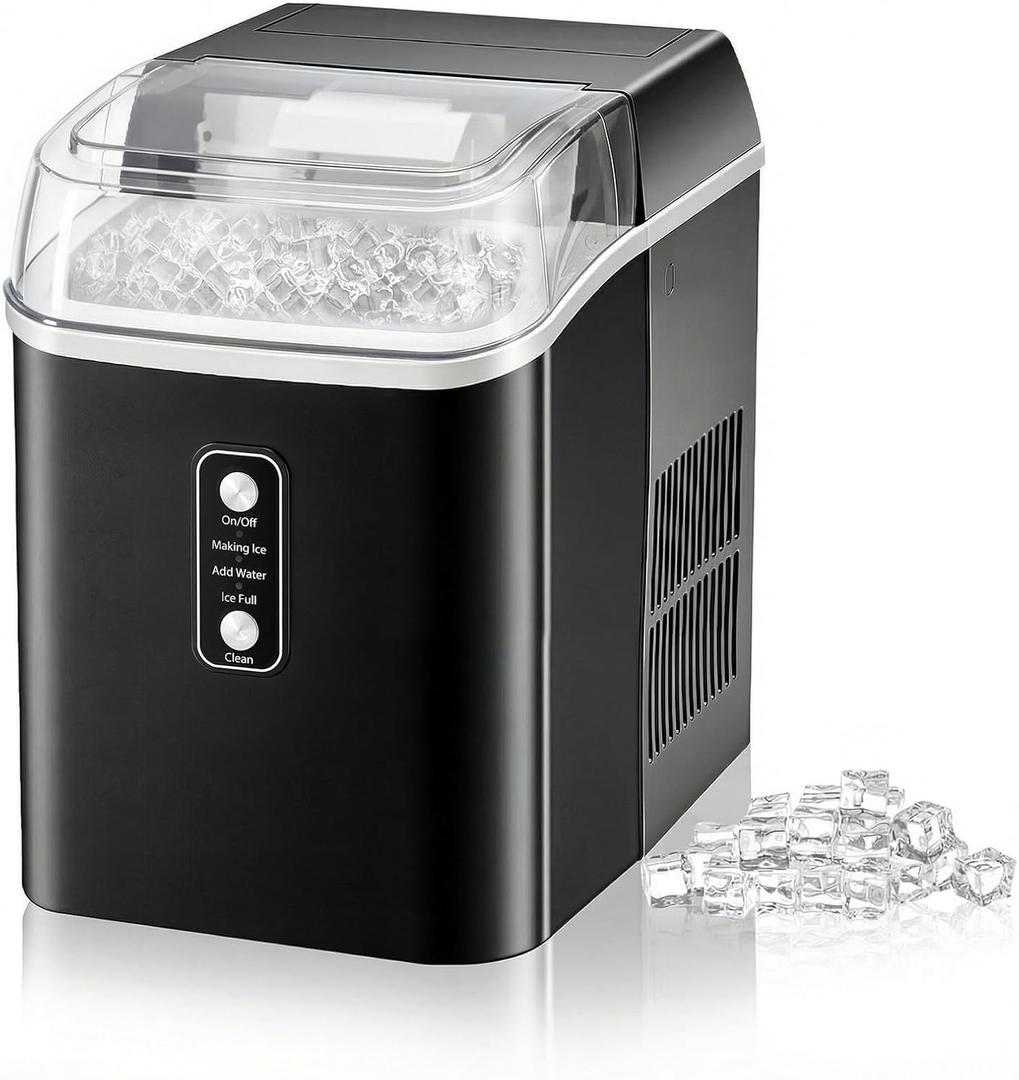 Dumos Nugget Ice Makers, Portable Ice Machine Countertop Ready in 6 Mins, 1.55L Water Tank, Self-Cleaning, for Office, Party, RV, Home, Black