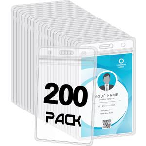 200 Pack Vertical ID Card Badge Holder Clear Plastic Sealable Waterproof Zip Name Tag for Work Office Nurse School