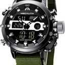 MEGALITH Mens Watches Waterproof Digital Military Sport Tactical Multifunction Heavy Duty Led Rugged Watch for Men, Alarm Stopwatch, Nylon/Leather Strap (1-Green Black)
